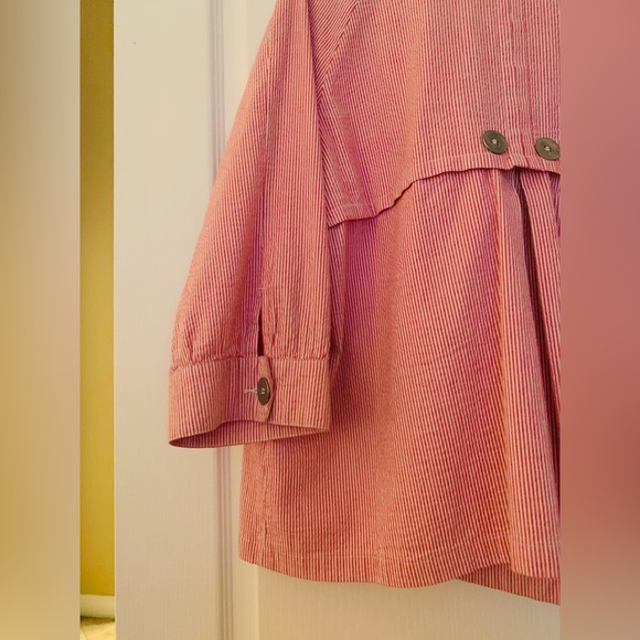 LAL - Live A Little red white Seersucker double breasted Summer Peacoat Jacket - Picture 3 of 3